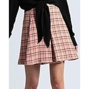 NWT PLAN C Mini Skirt Tartan Double Face Peach Check Sz EU 40 / US 6